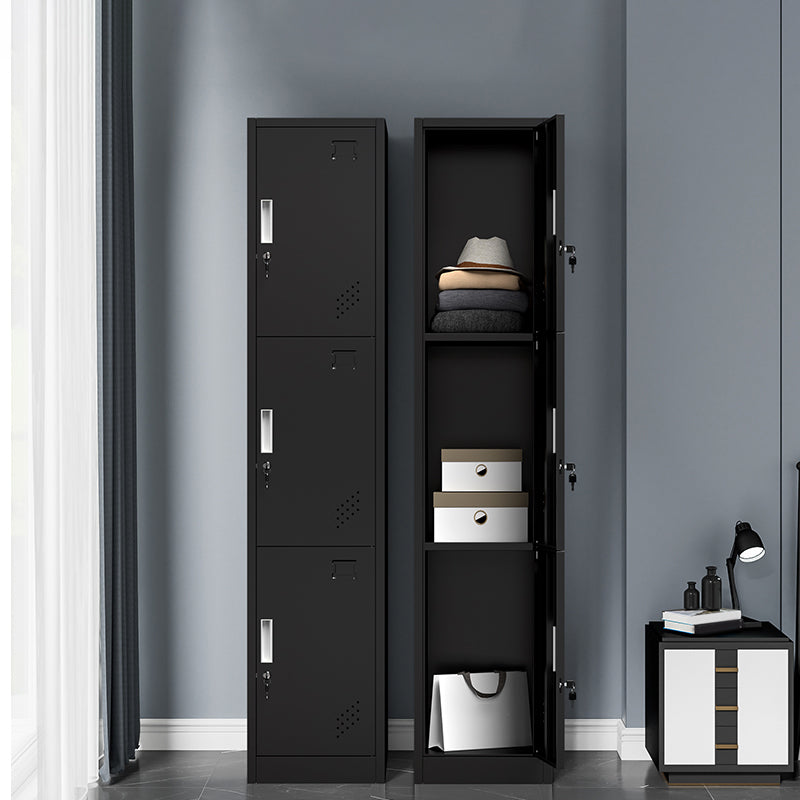 Grey and Black Non-Hanging Armoire Modern Metal Storage Cabinet with Doors