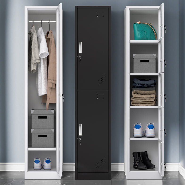 Grey and Black Non-Hanging Armoire Modern Metal Storage Cabinet with Doors