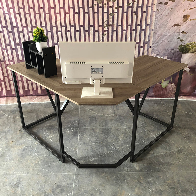 Industrial L-Shape Office Desk Solid Wood Writing Desk for Home