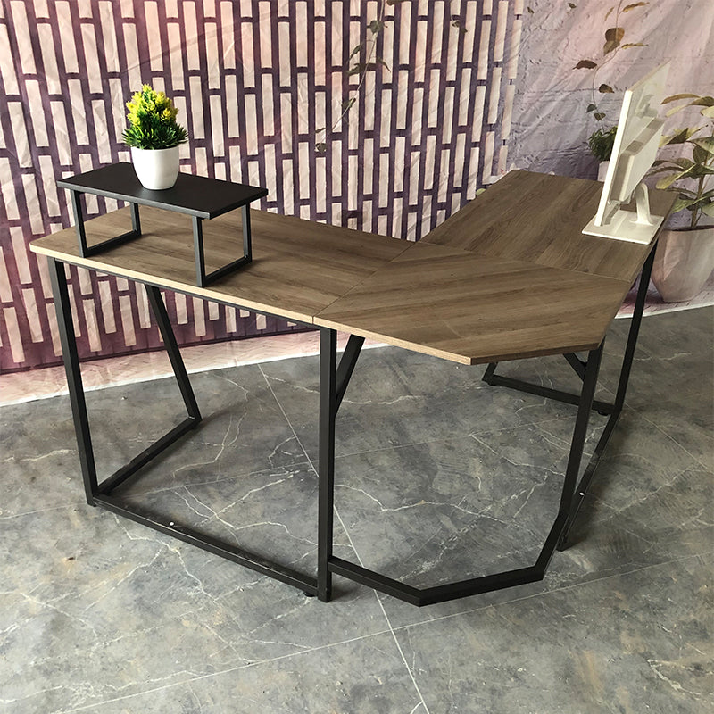 Industrial L-Shape Office Desk Solid Wood Writing Desk for Home