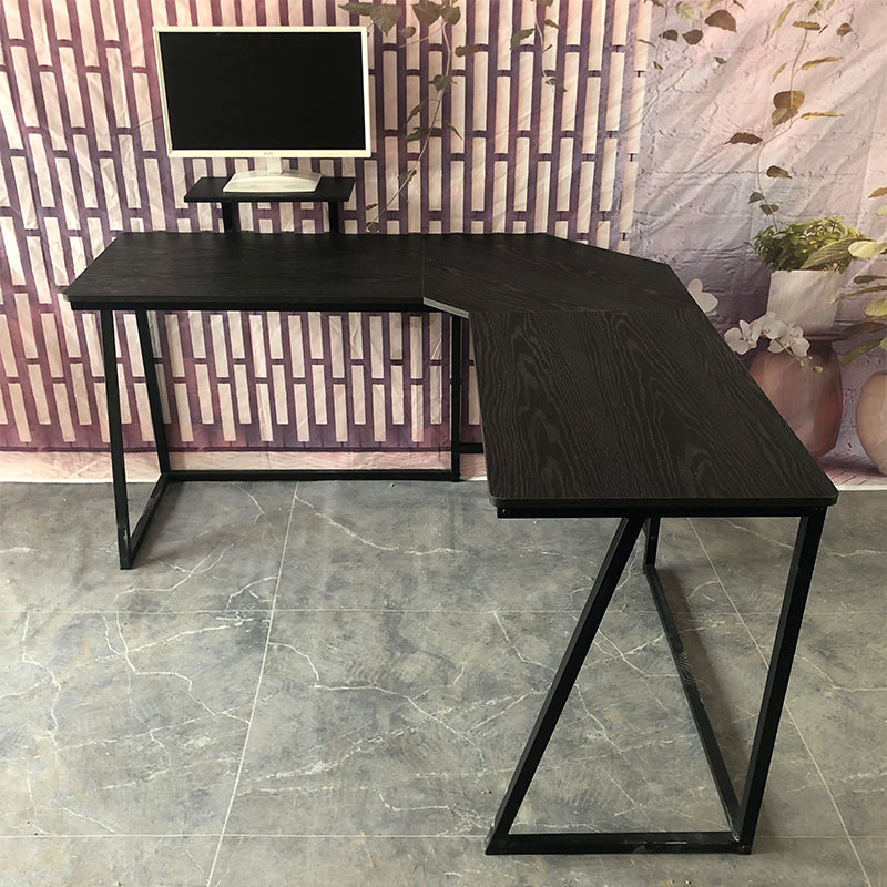Industrial L-Shape Office Desk Solid Wood Writing Desk for Home