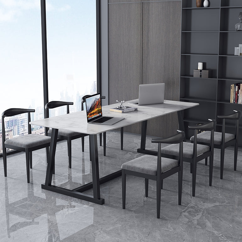 Marble Curved Work Table Home Office Luxury Fixed Writing Desk