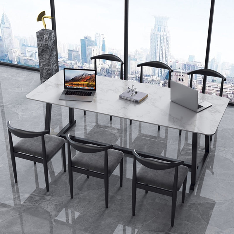 Marble Curved Work Table Home Office Luxury Fixed Writing Desk