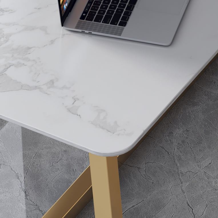 Marble Curved Work Table Home Office Luxury Fixed Writing Desk