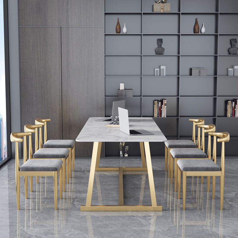 Marble Curved Work Table Home Office Luxury Fixed Writing Desk