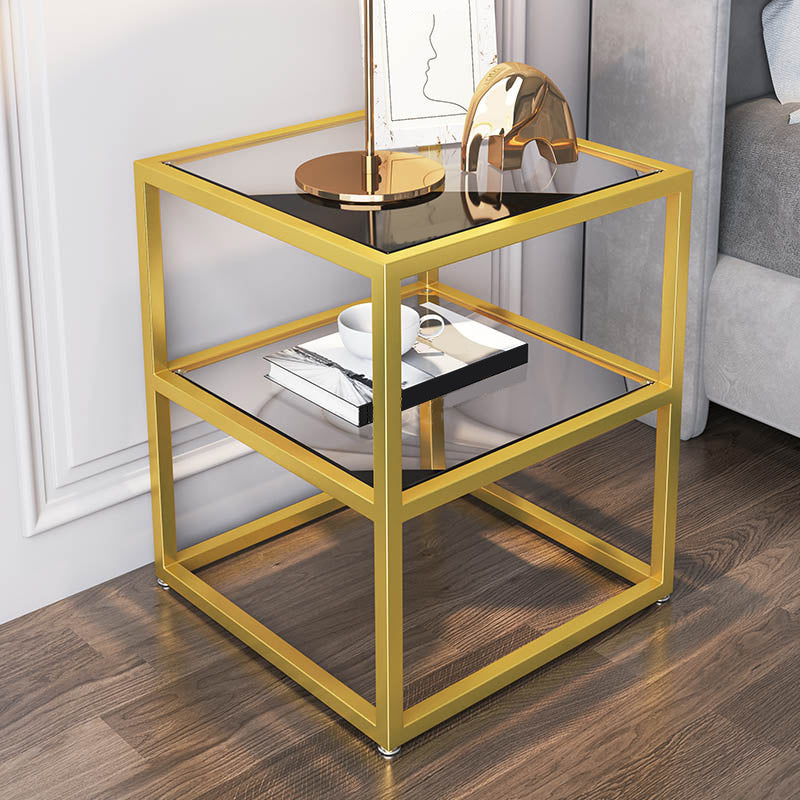 21 Inch H Night Table Open Storage Metal Glass Top Shelf Included Nightstand