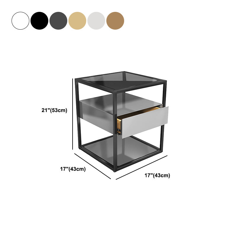 21 Inch H Night Table Open Storage Metal Glass Top Shelf Included Nightstand