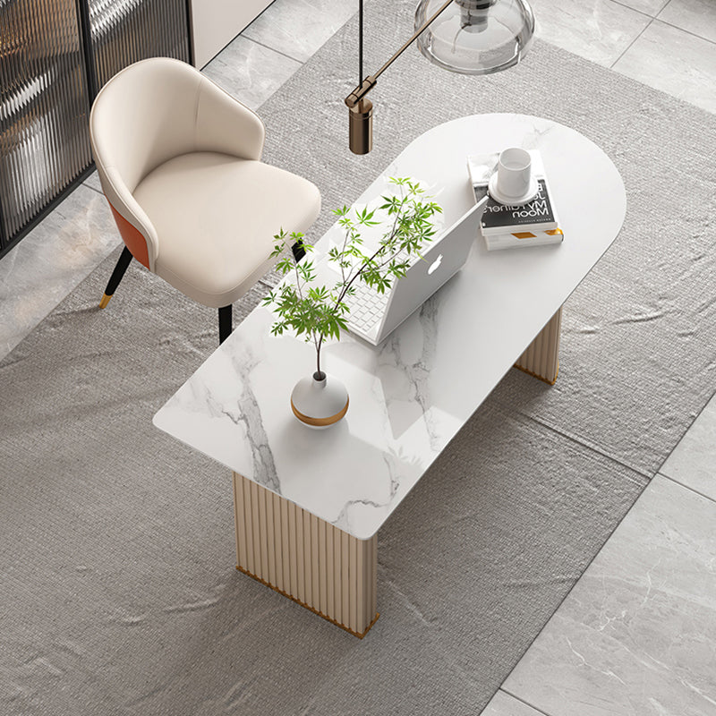 Glam Executive Desk Mirrored Peninsula Writing Desk in White