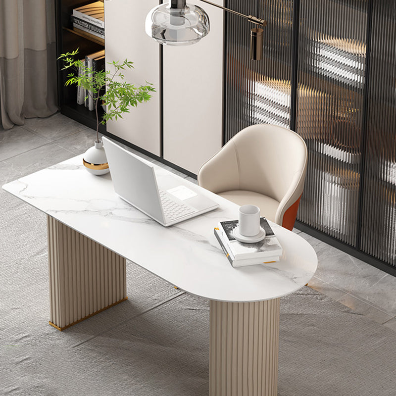 Glam Executive Desk Mirrored Peninsula Writing Desk in White