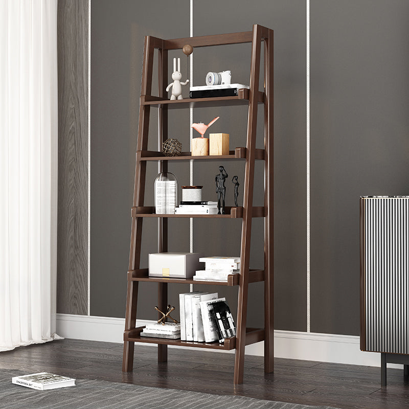 Ladder Solid Wood Bookshelf Modern Open Storage Bookcase for Home Office , 14.1" D