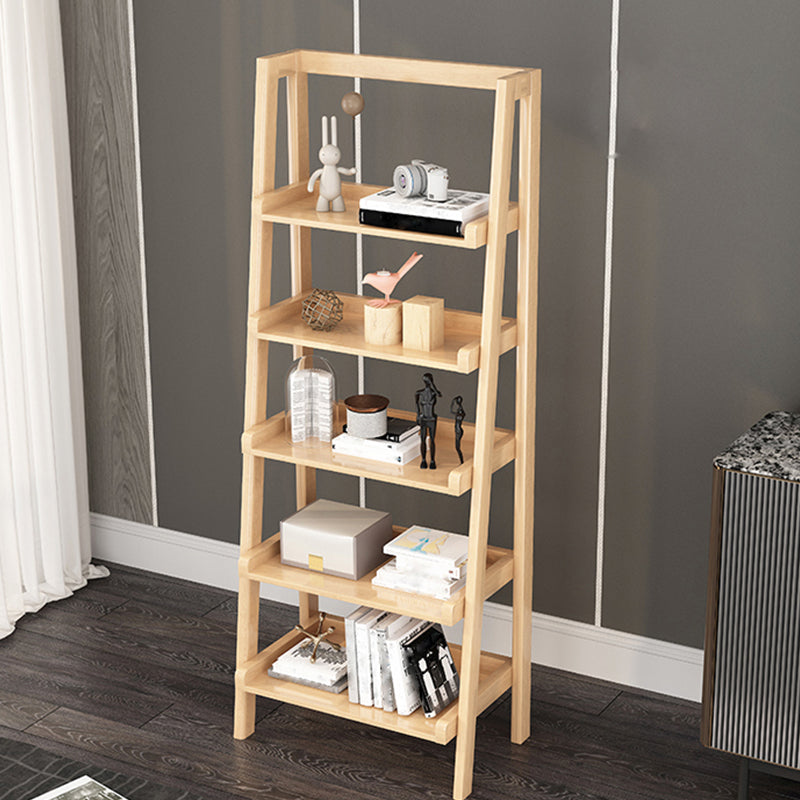 Ladder Solid Wood Bookshelf Modern Open Storage Bookcase for Home Office , 14.1" D