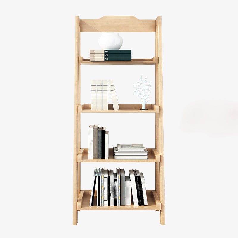 Ladder Solid Wood Bookshelf Modern Open Storage Bookcase for Home Office , 14.1" D