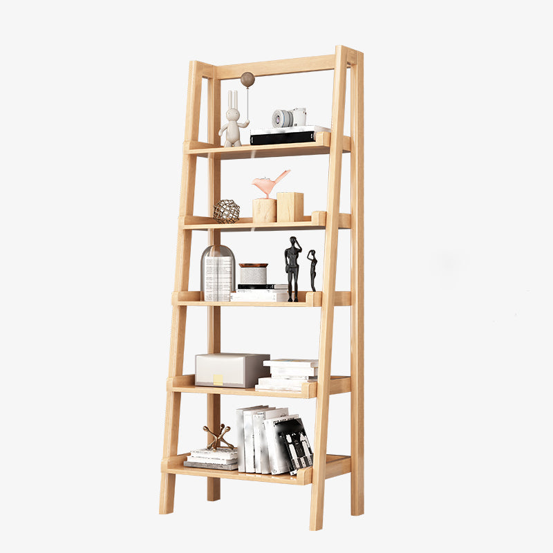 Ladder Solid Wood Bookshelf Modern Open Storage Bookcase for Home Office , 14.1" D
