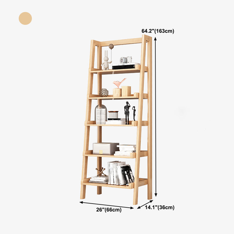 Ladder Solid Wood Bookshelf Modern Open Storage Bookcase for Home Office , 14.1" D