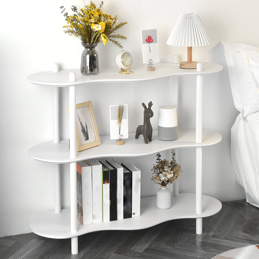 Geometry White Bookshelf Modern Artificial Wood Bookcase with 3 / 4 Shelves