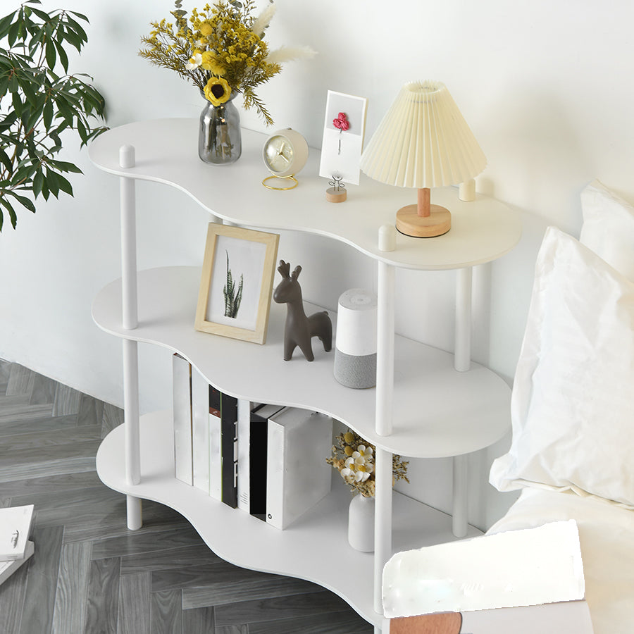 Geometry White Bookshelf Modern Artificial Wood Bookcase with 3 / 4 Shelves
