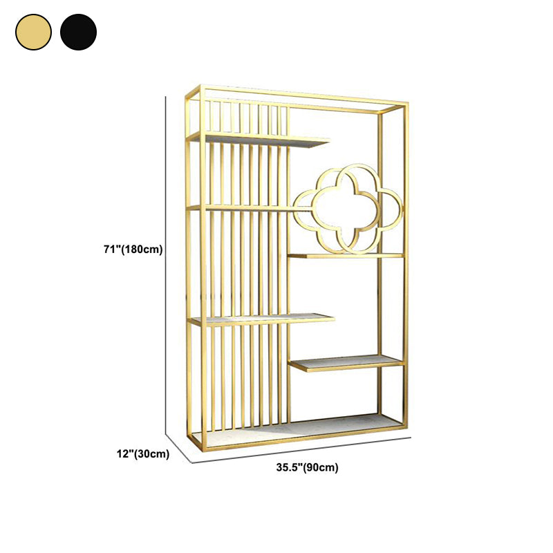 12" D Black / Gold Bookshelf Modern Iron Frame Open Storage Bookcase with Multi Shelves
