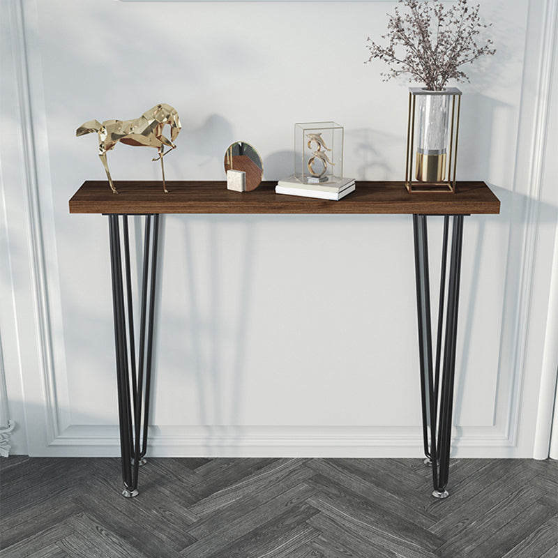 31.5" H Solid Wood Top Console Table with Metal Legs Mid-Century Modern
