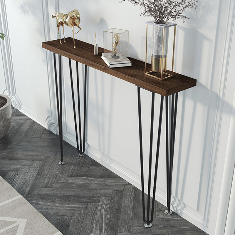31.5" H Solid Wood Top Console Table with Metal Legs Mid-Century Modern