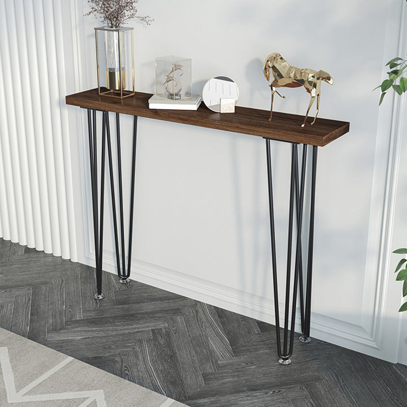 31.5" H Solid Wood Top Console Table with Metal Legs Mid-Century Modern