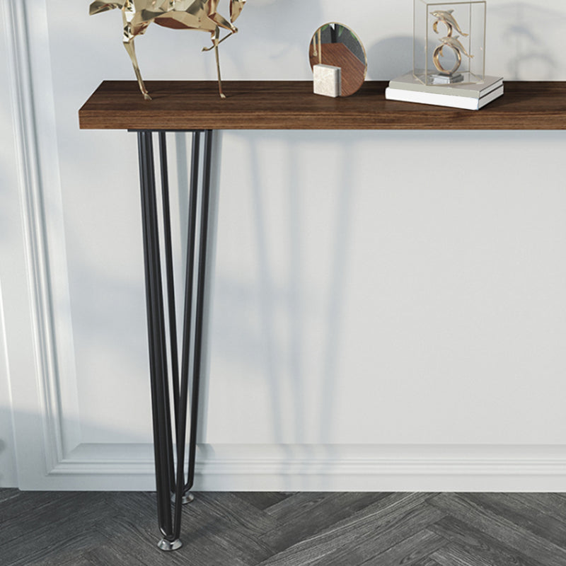 31.5" H Solid Wood Top Console Table with Metal Legs Mid-Century Modern