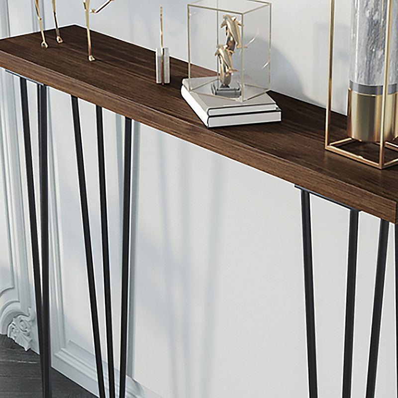 31.5" H Solid Wood Top Console Table with Metal Legs Mid-Century Modern