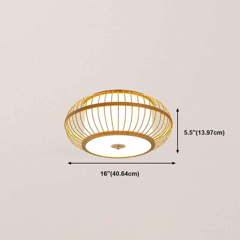 Log Color Ceiling Light Wooden Geometric Flush Mount for Bedroom