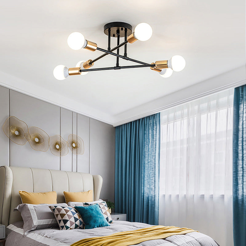 Multi-Light Semi Flush Mount in Industrial Vintage Style Bare Bulb Ceiling Light