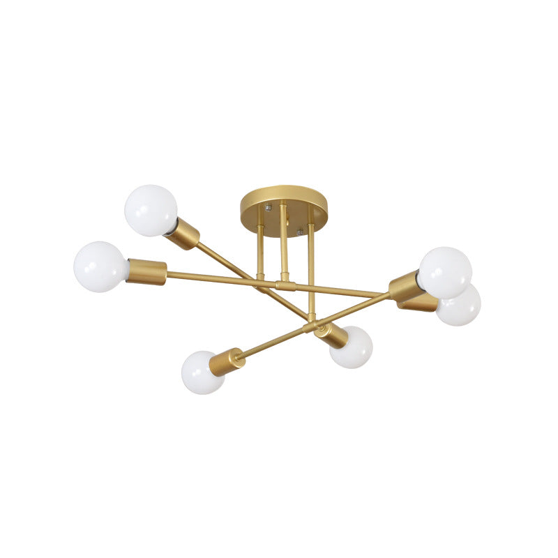 Multi-Light Semi Flush Mount in Industrial Vintage Style Bare Bulb Ceiling Light