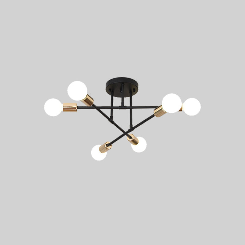 Multi-Light Semi Flush Mount in Industrial Vintage Style Bare Bulb Ceiling Light
