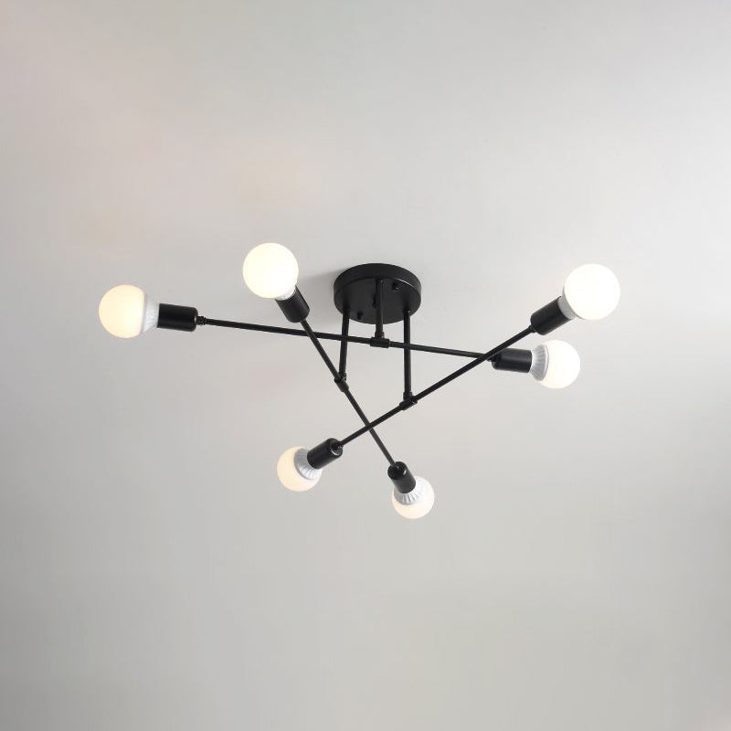 Multi-Light Semi Flush Mount in Industrial Vintage Style Bare Bulb Ceiling Light