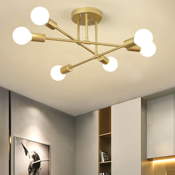 Multi-Light Semi Flush Mount in Industrial Vintage Style Bare Bulb Ceiling Light