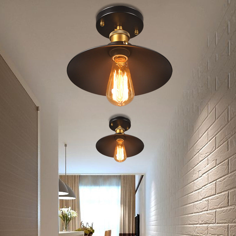 Industrial Retro Iron Ceiling Light Cone Shape Flush Mount in Black