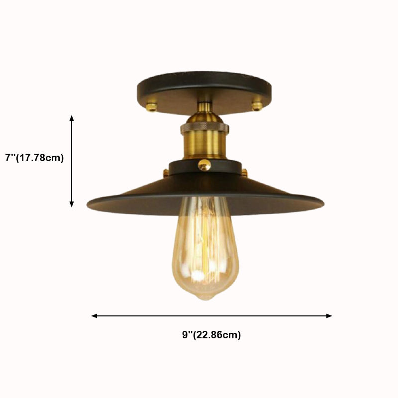 Industrial Retro Iron Ceiling Light Cone Shape Flush Mount in Black