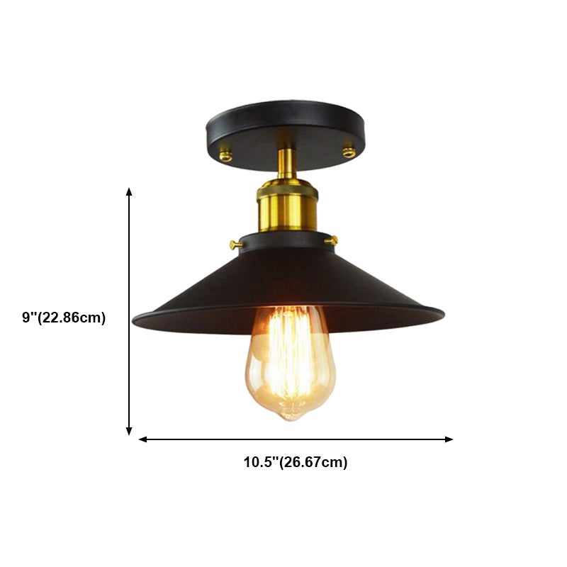 Black Cone Flush Mount in Industrial Vintage Style 1-Light Iron Ceiling Light