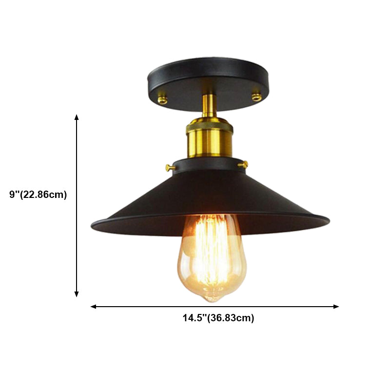 Black Cone Flush Mount in Industrial Vintage Style 1-Light Iron Ceiling Light