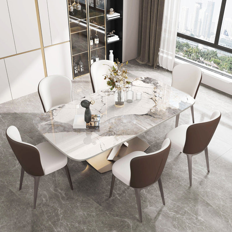 Traditional Luxury Pedestal Furniture Stone Dining Table for Dining Room