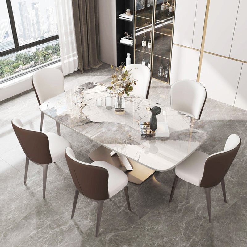 Traditional Luxury Pedestal Furniture Stone Dining Table for Dining Room