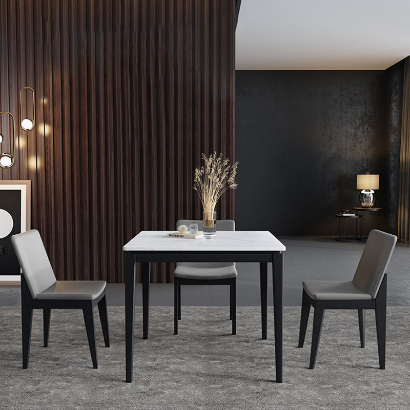 Square White Top Dining Table Industrial 4 Legs Dining Table with Black Frame