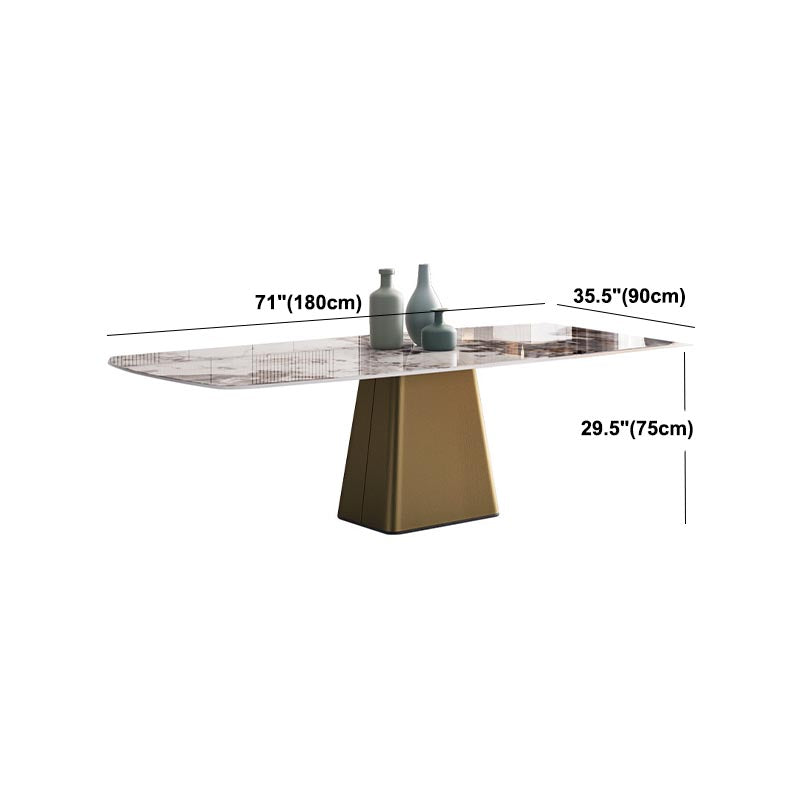 Metal Traditional Luxury Rectangle Table Indoor Sintered Stone Top Table with Pedestal