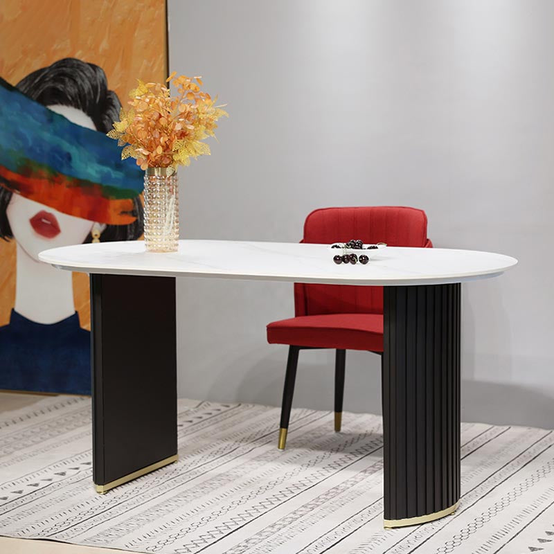 Oval Stone Dining Table Luxury Double Pedestal Table for Dining Room