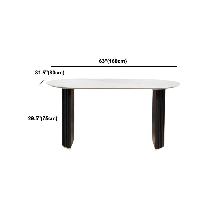 Oval Stone Dining Table Luxury Double Pedestal Table for Dining Room