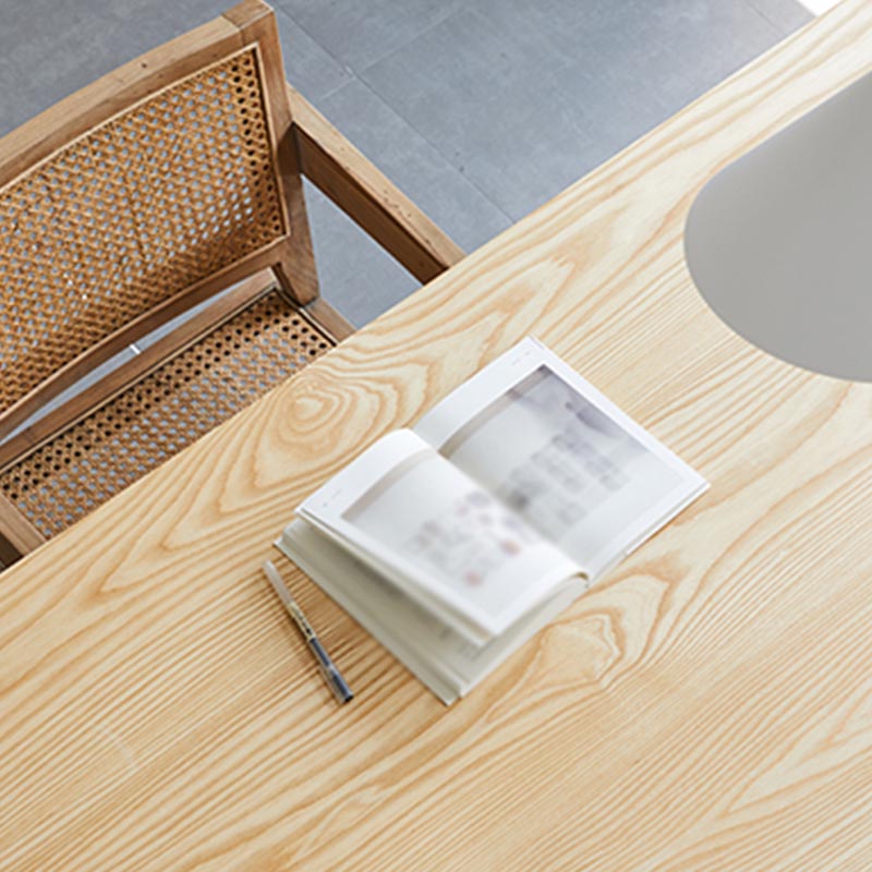 Rectangle Double Pedestal Table Modern Dining Fixed Table with Pine Solid Wood