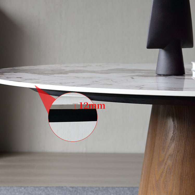 Stone Top Dining Table Modern Round Dining Table with Wood Pedestal Base without turntable