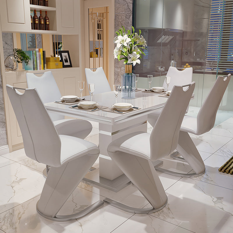 Luxury Artificial Wood Dining Table Rectangle White Table with Metal Pedestal