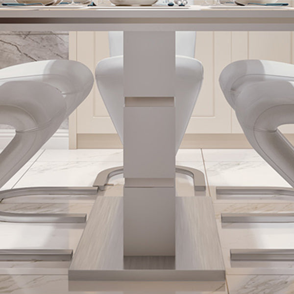 Luxury Artificial Wood Dining Table Rectangle White Table with Metal Pedestal
