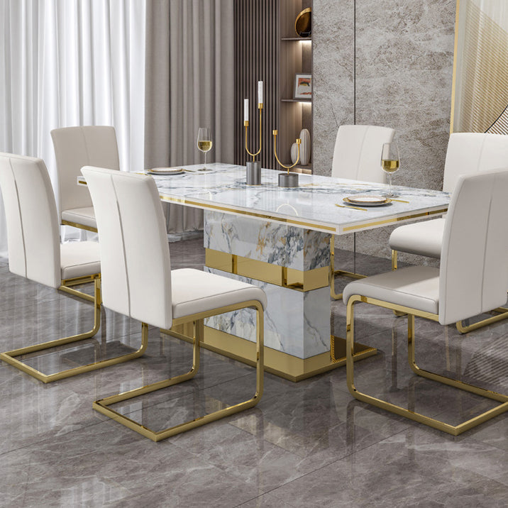Luxury Sintered Stone Top Table Rectangle Table with Gold Pedestal