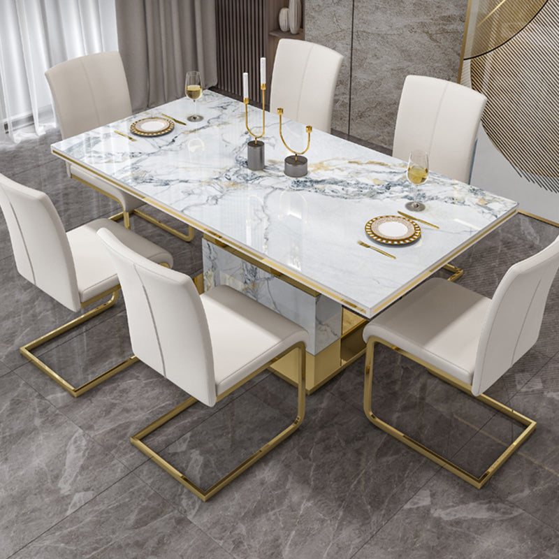 Luxury Sintered Stone Top Table Rectangle Table with Gold Pedestal