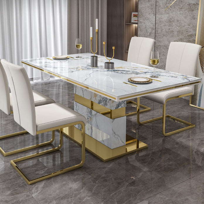 Luxury Sintered Stone Top Table Rectangle Table with Gold Pedestal