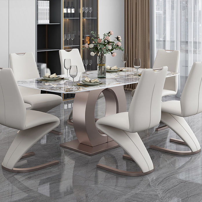 Luxury Sintered Stone Top Table Rectangle Table with Single Pedestal in Rose Gold